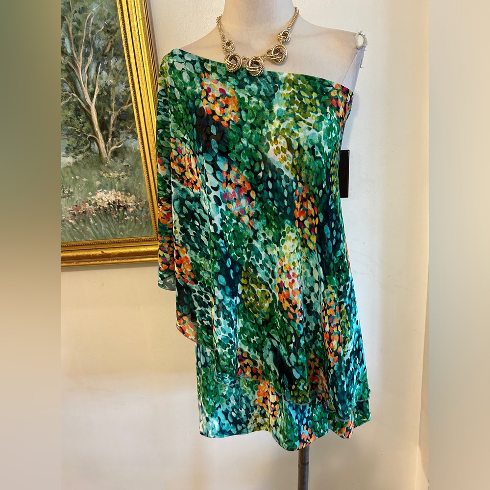 Lisa Porrata like new colorful print one shoulder tunic SZ S